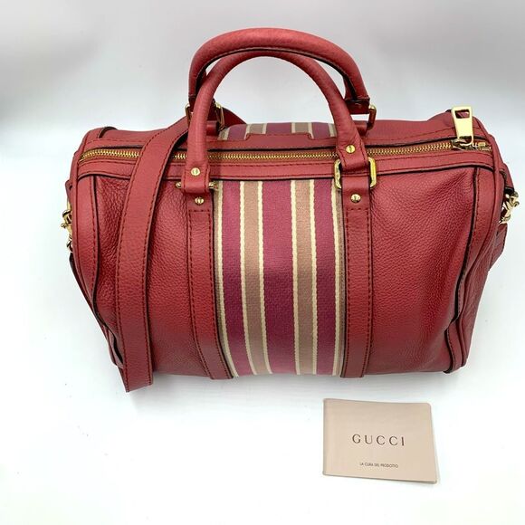 Auth Gucci Rose Pink Leather Web Line Boston Speedy 2way Tote Bag Preloved - Picture 9 of 16